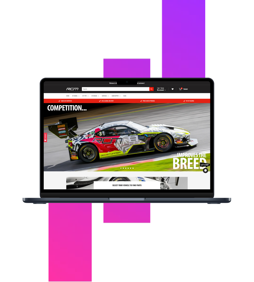Desktop view of Roger Clark Motorsport's website, built by eCommerce and Shopify development agency, magic42