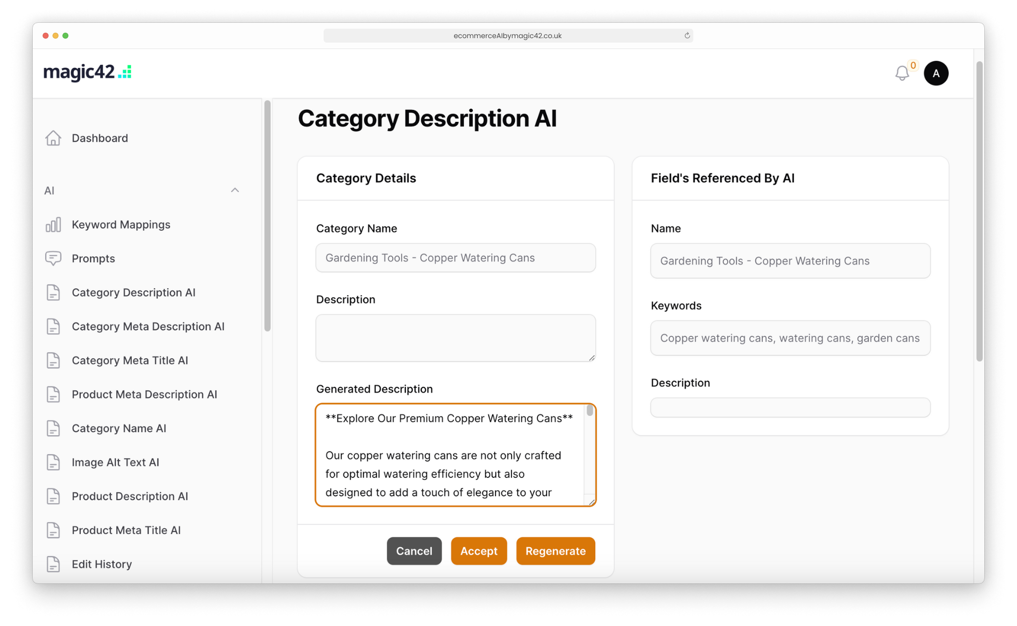 AI Category Description Generation with magic42's AI tool