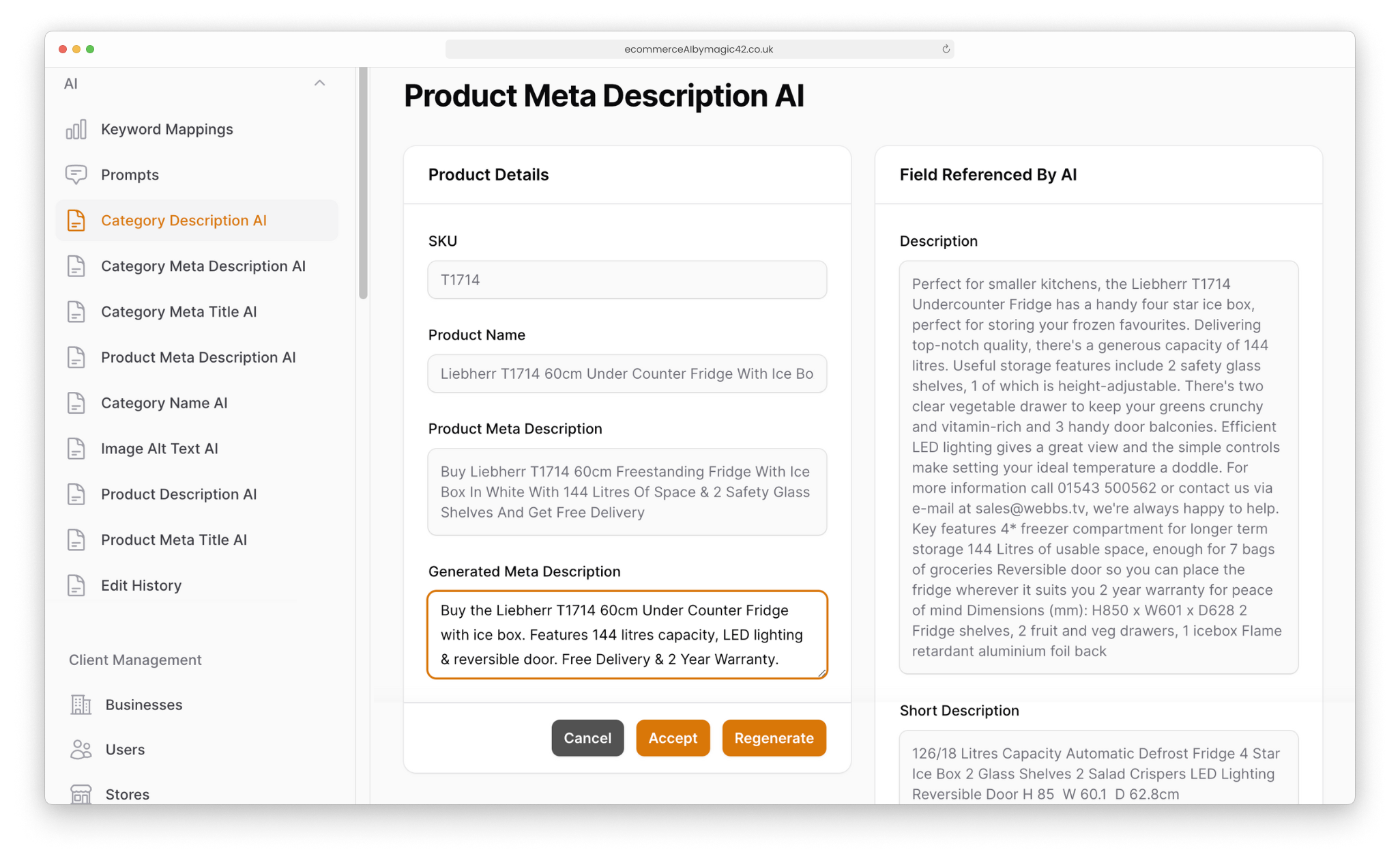 Product Meta Description AI generated outcome