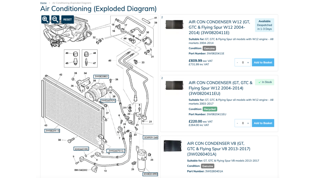 Exploded diagram for air conditioning with a client of magic42's eCommerce development agency