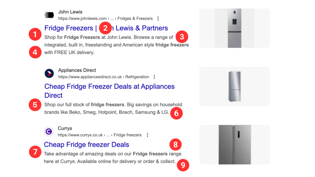 eCommerce category meta description best practice examples for fridge freezers to elevate your SEO