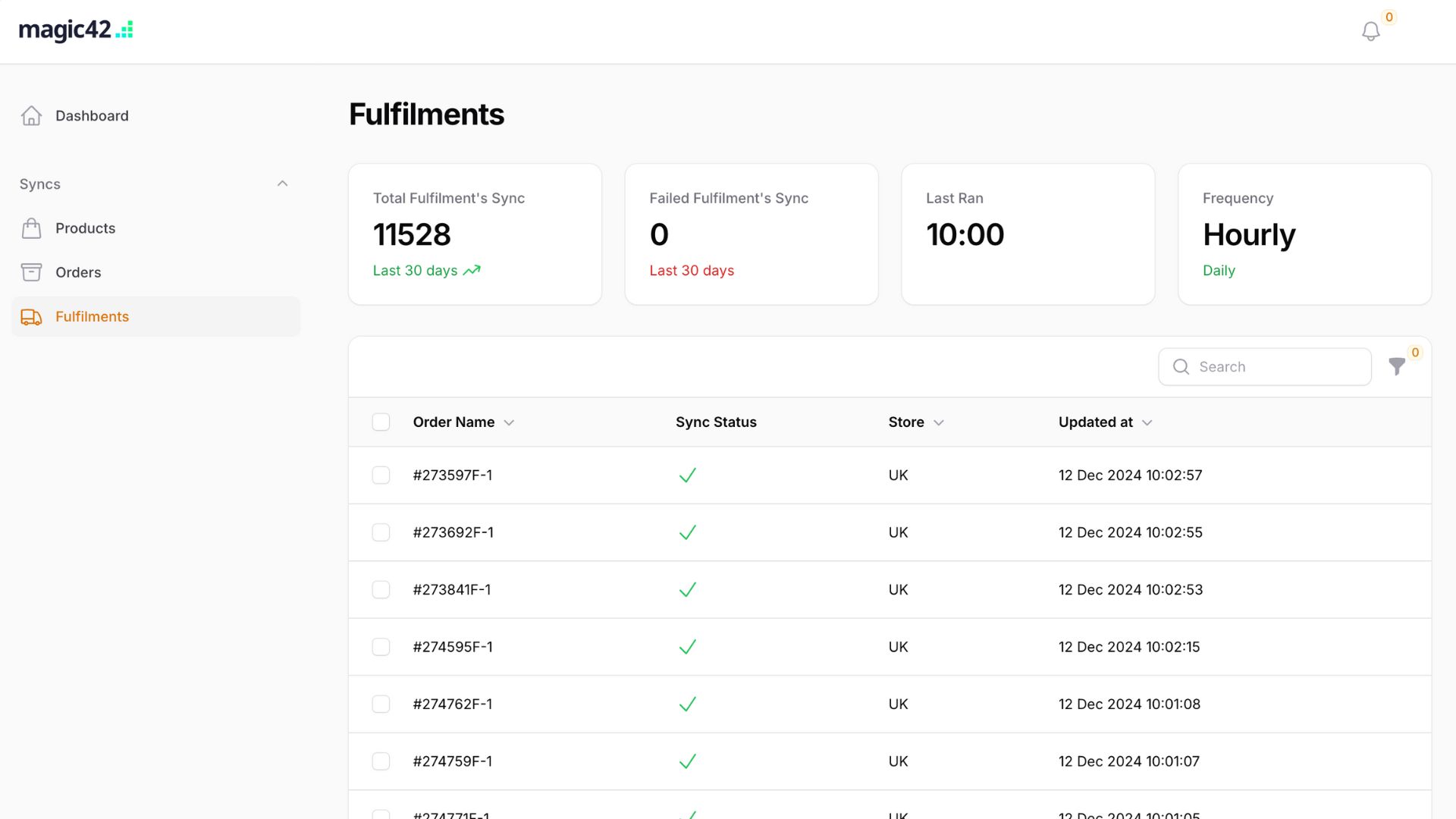 magic42's Integration App Fulfilment Sync functionality