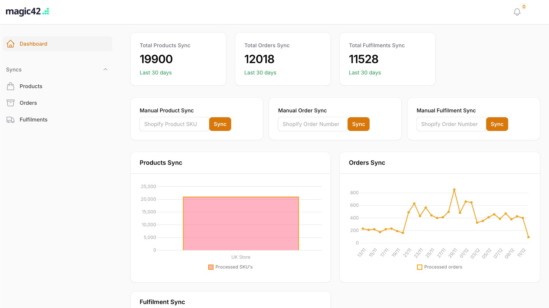 magic42's integration app dashboard